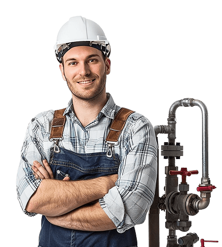 Confident worker by industrial pipes big